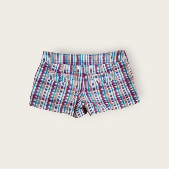 Vintage Y2k early 2000s Mossimo blue plaid low rise micro mini shorts - Picture 2 of 4